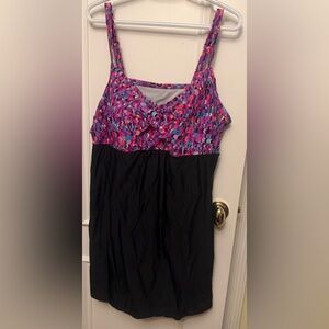 One piece Colorful Patterned Top with Black Skirt bathing suits